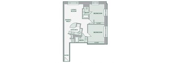 2 Bedroom, 2 Bathroom - 1020 SF