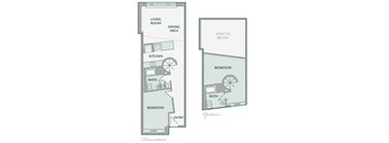 2 Bedroom, 2 Bathroom - 1000 SF