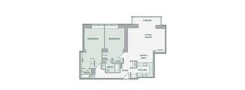 2 Bedroom, 2 Bathroom - 1120 SF