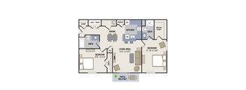 2 Bedroom, 2 Bathroom - 1102 SF