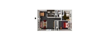 2 Bed, 1 Bath - 947 SF