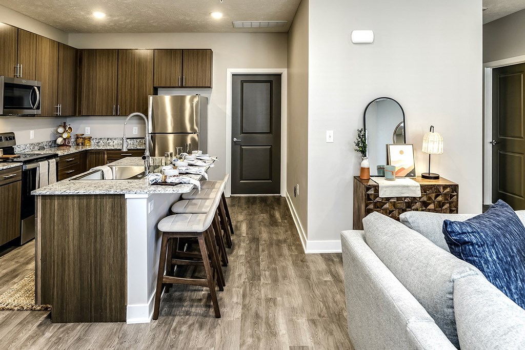 Studio, 1, 2 and villa-style homes featuring stainless steel appliances, granite coutertops, plank flooring, and many other amazing amenities at The 8801 in Lincoln, NE.
