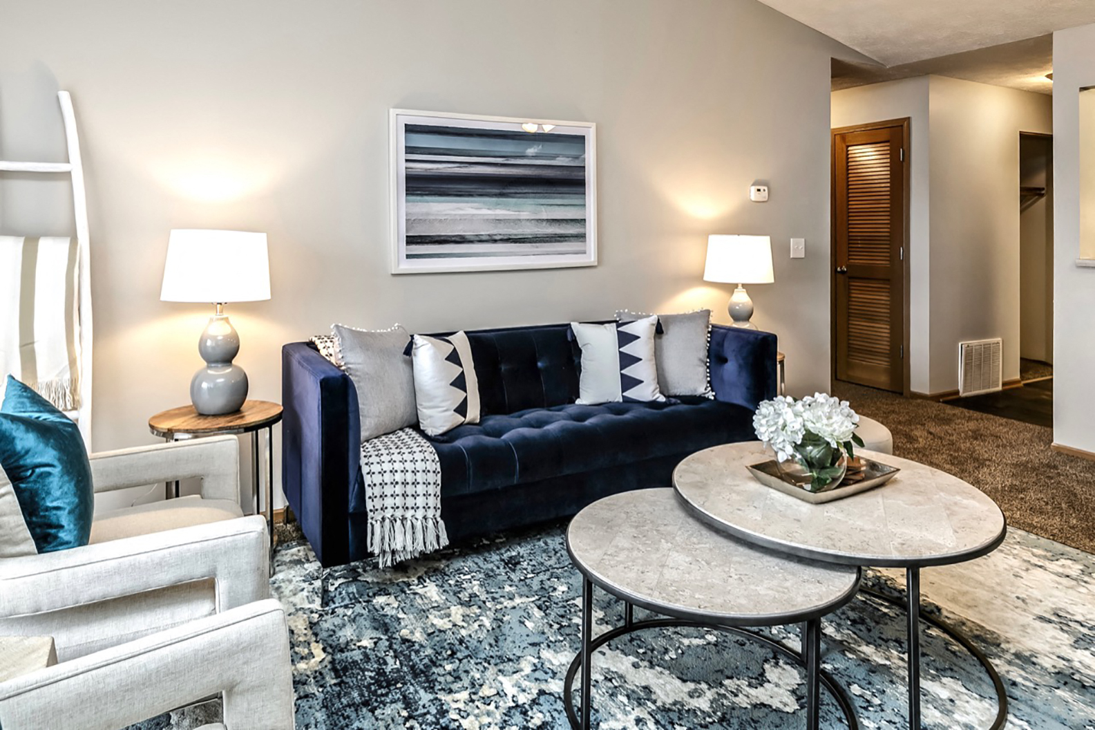 Large living room in renovated unit at Southwest Gables Apartments, Omaha NE