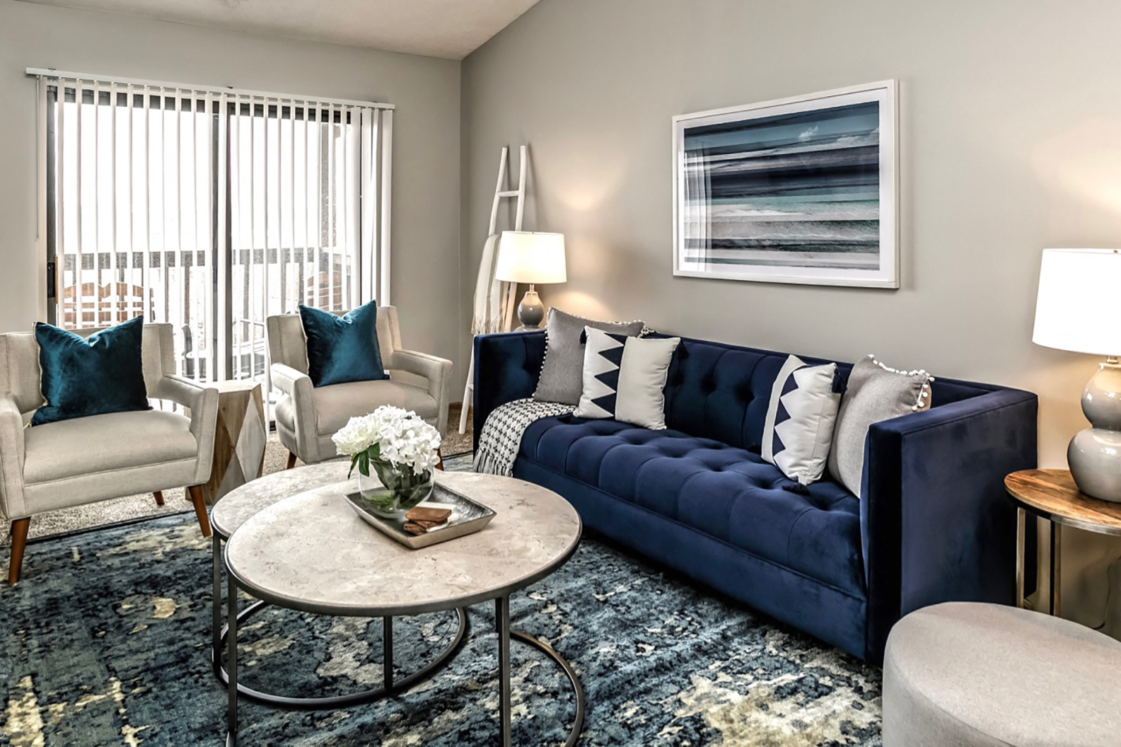 Large living room in renovated unit at Southwest Gables Apartments, Omaha NE