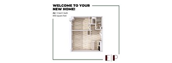 A floor plan of a one bedroom apartment with a bathroom.