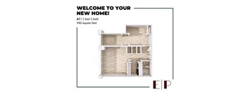 A floor plan of a one bedroom apartment with a bathroom and living room.