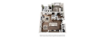 A floor plan of a two-bedroom apartment with a living room, kitchen, and bathroom.