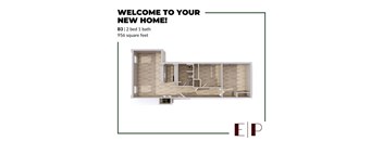 A floor plan of a new home with a bathroom and living room.