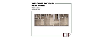 A floor plan of a home with two bedrooms and two bathrooms.