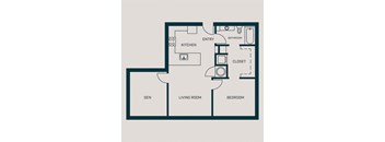 833 SF One Bed One Bath Bancroft Florence Floor Plan at The Grant in Omaha, NE