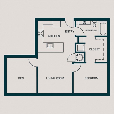 833 SF One Bed One Bath Bancroft Florence Floor Plan at The Grant in Omaha, NE
