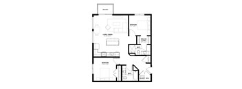 A black and white image of a floor plan for a home with a balcony.