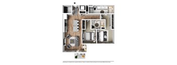 A floor plan of a house with a kitchen, living room, and bedrooms.