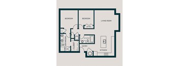 1,157 SF Two Bed Two Bath Floor Plan at The Grant in Omaha, NE