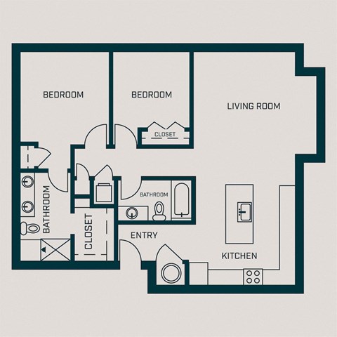 1,157 SF Two Bed Two Bath Floor Plan at The Grant in Omaha, NE