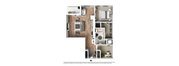 A floor plan of a house with a kitchen, living room, bedrooms, and bathrooms.