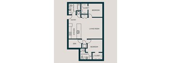 1,172 SF Two Bed Two Bath Floor Plan at The Grant in Omaha, NE