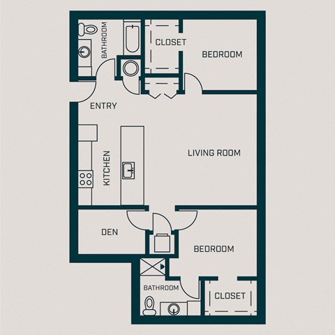 1,172 SF Two Bed Two Bath Floor Plan at The Grant in Omaha, NE