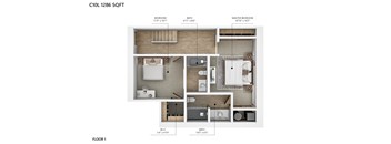 A floor plan of a one bedroom apartment with a master bedroom.