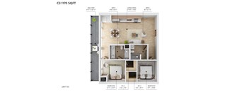 A diagram of a floor plan for an apartment in the C3 1170 SQFT building.