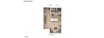 A floor plan of a 2nd floor apartment with a living/dining room, kitchen and bathroom.