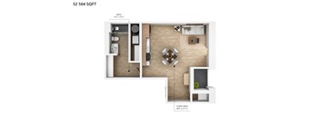 A floor plan of a S2 564 sqft apartment with a living area of 189 x 2111.