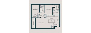1,096 SF Two Bed Two Bath Concord Floor Plan at The Grant in Omaha, NE