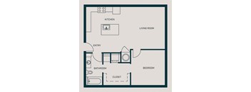 754 SF One Bed One Bath Dodge Florence Floor Plan at The Grant in Omaha, NE