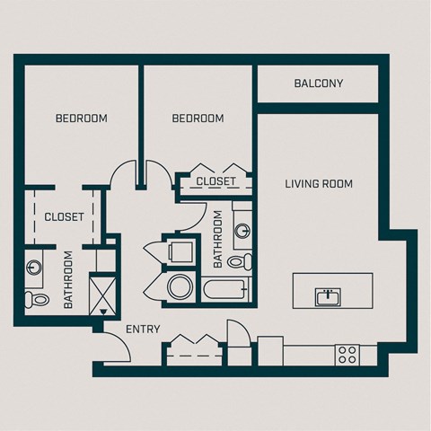 1,105 SF Two Bed Two Bath Floor Plan at The Grant in Omaha, NE