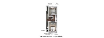 A diagram of an interior of a house showing the master bedroom, bathroom, and laundry.