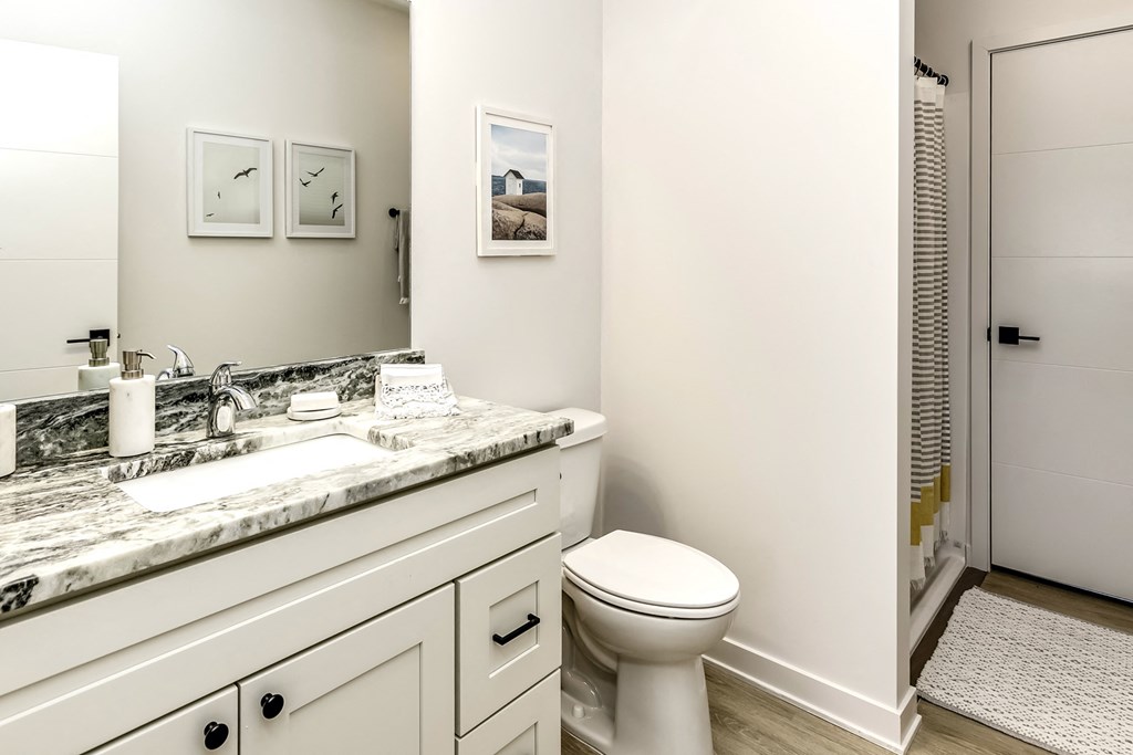 Large bathrooms with granite countertops at Edge 204 Apartments in Omaha, NE