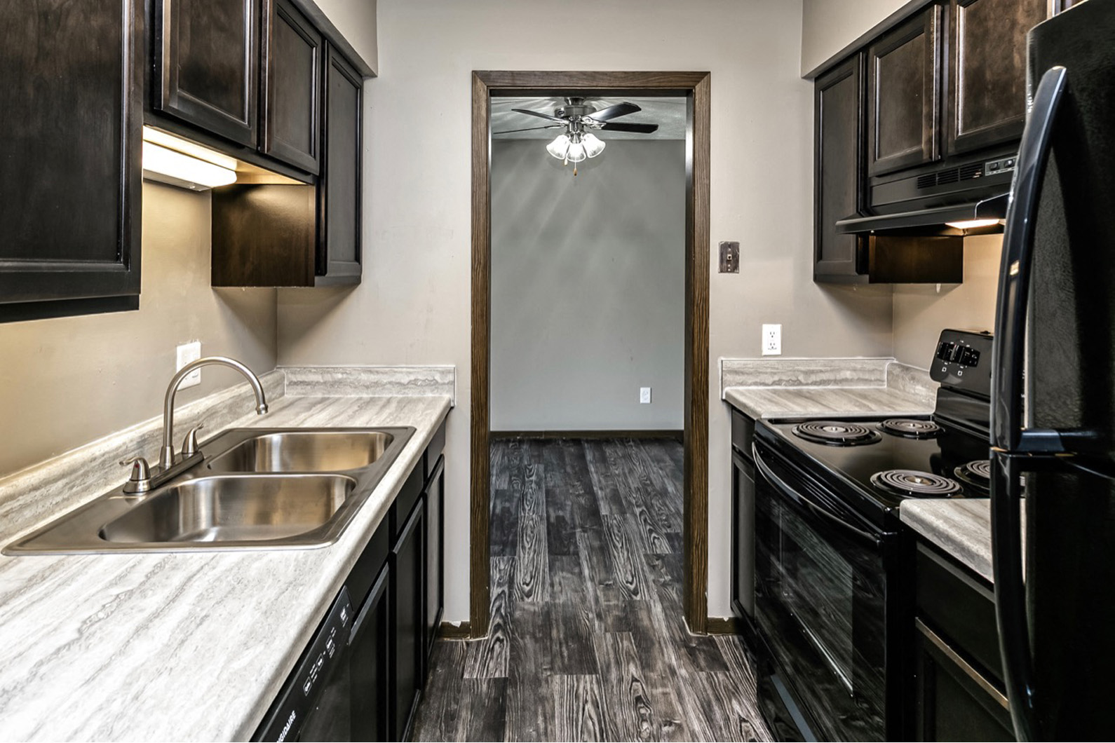 Remodeled kitchen at Edgewater Court Apartments, Omaha, NE