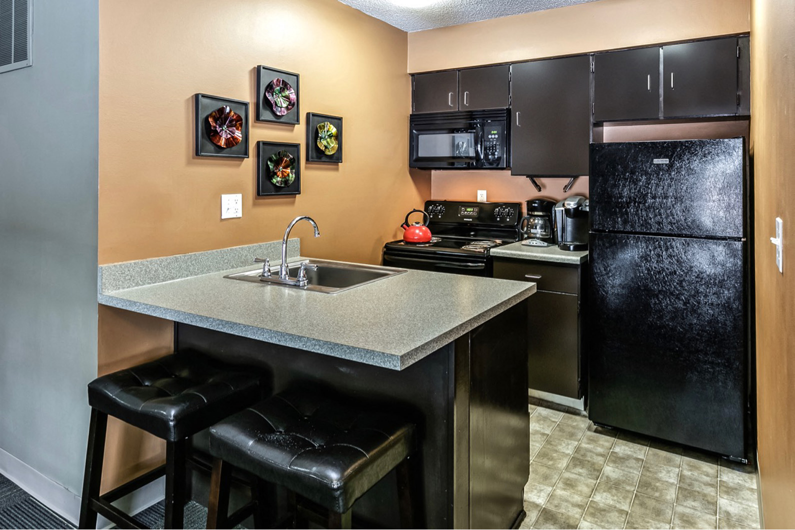 Clubhouse kitchen at Edgewater Court Apartments, Omaha, NE