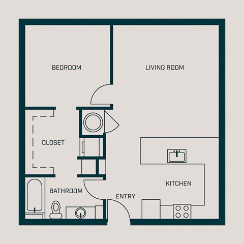 754 SF One Bed One Bath Elmwood Florence Floor Plan at The Grant in Omaha, NE