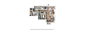 A floor plan of a house with a kitchen, living room, bedrooms and bathrooms.