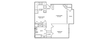 750 SF One Bedroom floor plan apartment home at Somerset Apartments in Lincoln, NE