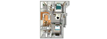 950 SF Two-Bed, Two-Bath Floor Plan at Somerset Apartments in Omaha, NE