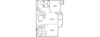 950 SF two bedroom floor plan apartment home at Somerset Apartments in Lincoln, NE