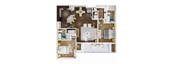 1,077 SF Two-Bed, Two-Bath Floor Plan at Aventine at Wilderness Hills in Lincoln, NE