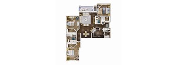 A floor plan of a house with a kitchen, living room, dining room, and multiple bathrooms.