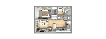 565 SF One Bed One Bath Floor Plan at Boho Flats in Omaha, NE