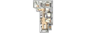 863 SF Two Bed Two Bath Floor Plan at Boho Flats in Omaha, NE