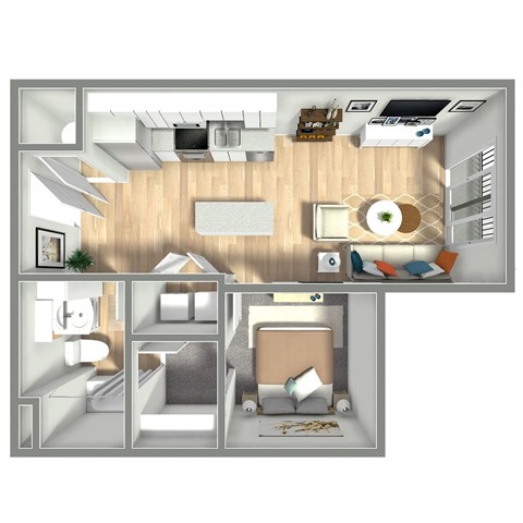 496 SF Studio Floor Plan at Boho Flats in Omaha, NE