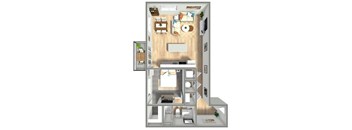 695 SF One Bed One Bath Floor Plan at Boho Flats in Omaha, NE