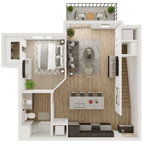 732 SF One Bedroom Floor Plan at The Boulevard Apartments in Joplin, MO