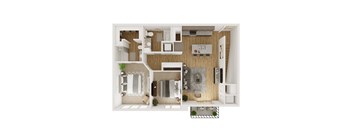 1,021 SF Two Bedroom Floor Plan at The Boulevard Apartments in Joplin, MO