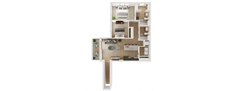929 SF Two Bedroom Floor Plan at The Boulevard Apartments in Joplin, MO