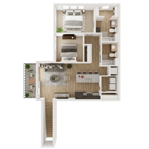 929 SF Two Bedroom Floor Plan at The Boulevard Apartments in Joplin, MO