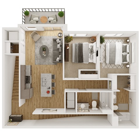868 SF Two Bedroom Floor Plan at The Boulevard Apartments in Joplin, MO