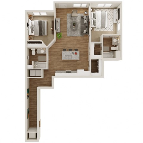 1,078 SF Two Bedroom Floor Plan at The Boulevard Apartments in Joplin, MO